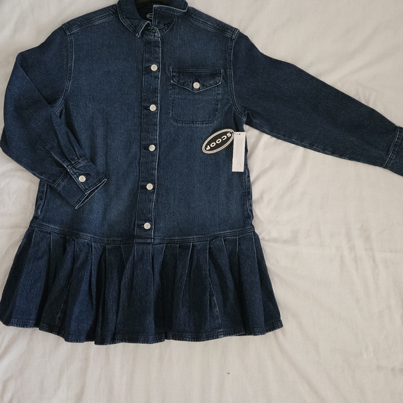 Scoop Women’s Denim Pleated Mini Shirt Dress Long Sleeve, Size M & L, NWT - Picture 6 of 7